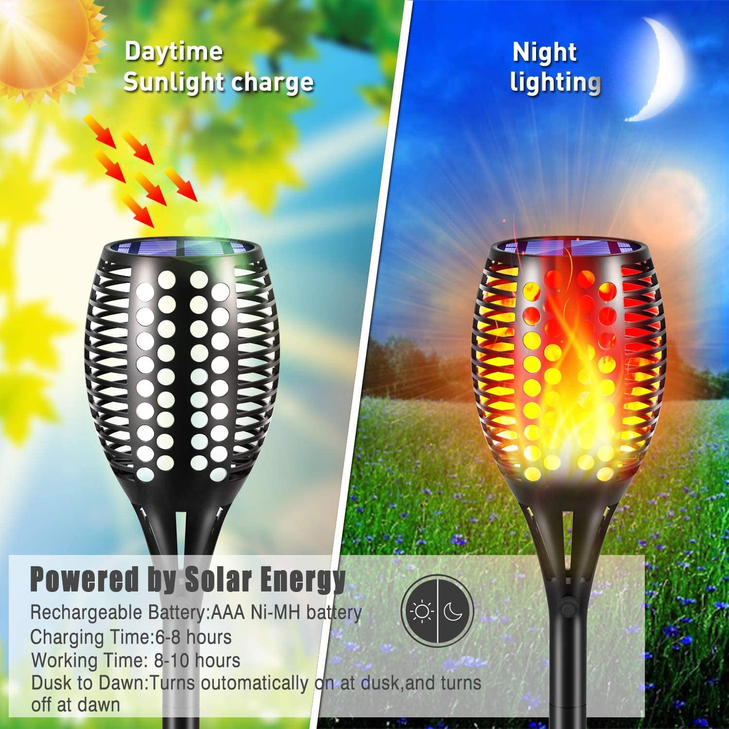 SZRSTH Solar Torch Lights, 48" Height Larger Solar Torches with Flickering Flames Outdoor Garden Indoor Decor - 4 Pack