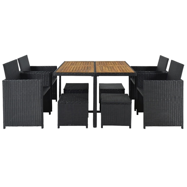 AllWeather PE Wicker Dining Table Set with Wood Tabletop for 8