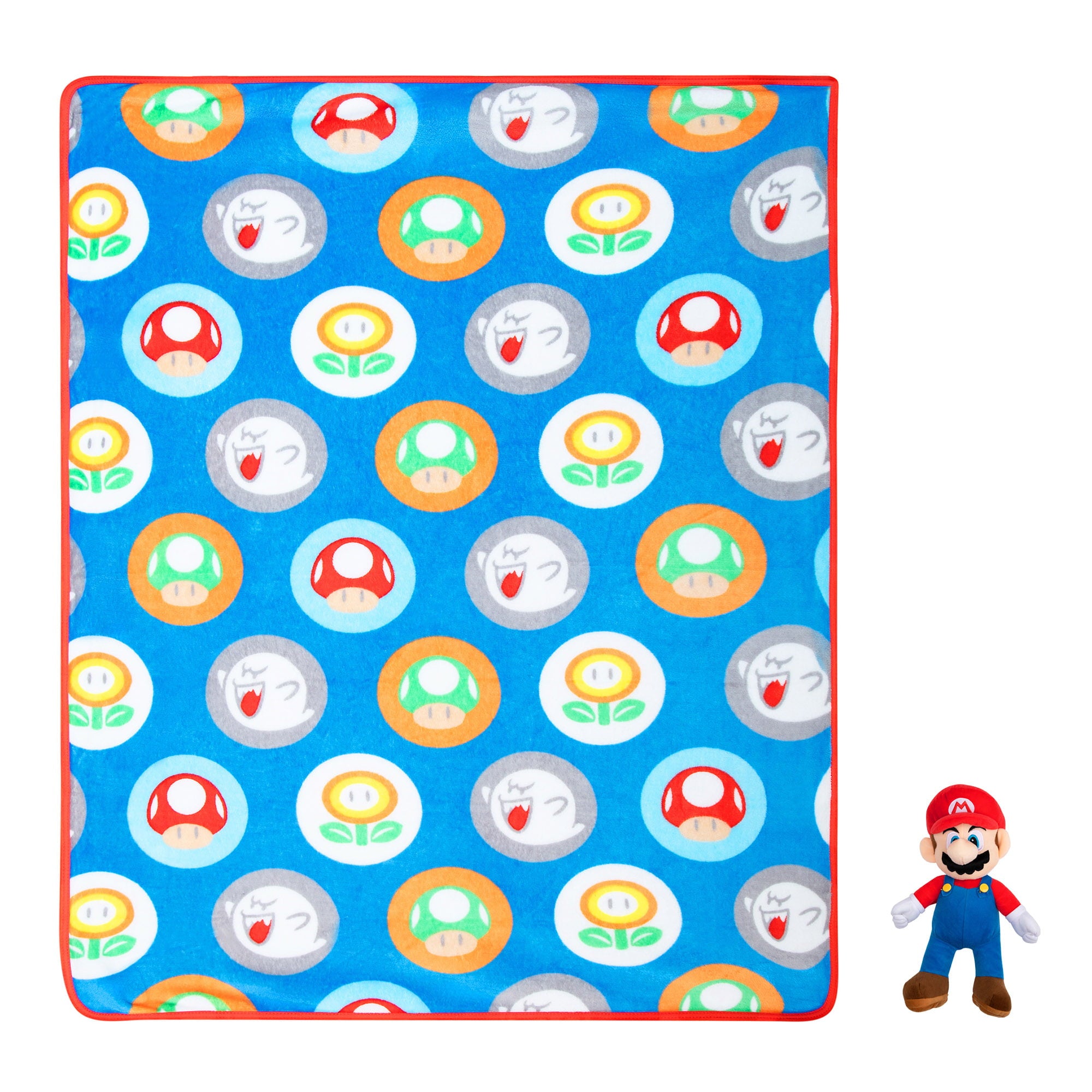 Super Mario Kids Hugger Pillow and Fleece Throw， Gaming Gift Set， 2-Piece， Blue， 