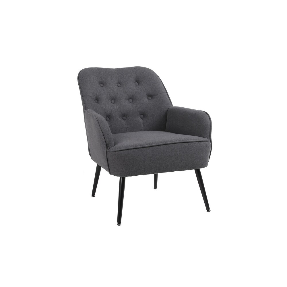 Modern Sloped Arms Armchair Dark Gray Velvet Barrel Chair Lounge Chairs Button Tufted Dining Desk Chairs Single Sofa Side Chairs