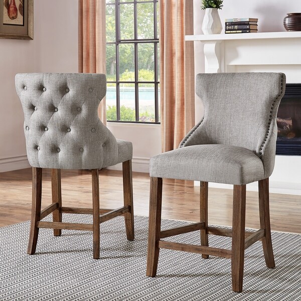 Lianna Nailhead Trim Linen Upholstered Stools (Set of 2) by iNSPIRE Q Artisan