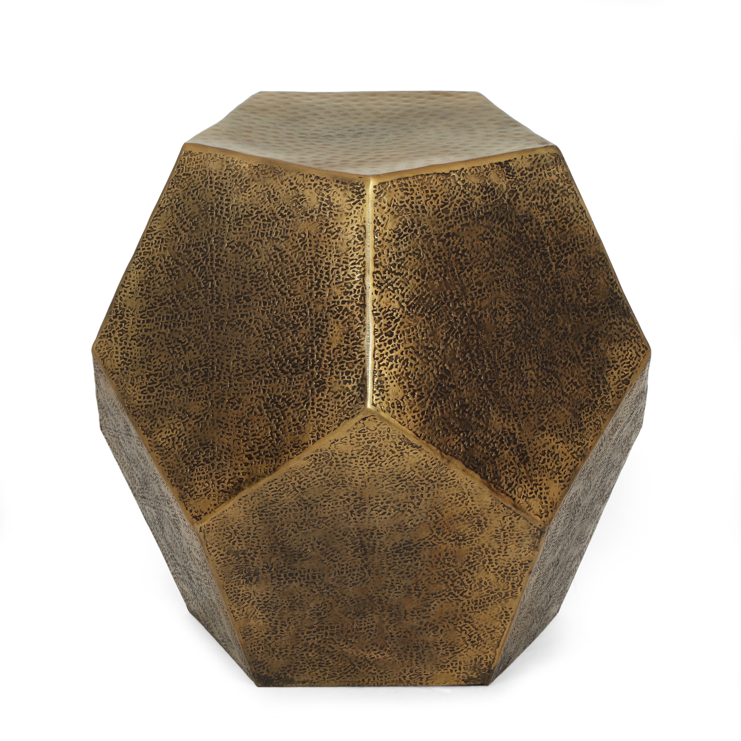 Lippert Modern Glam Handcrafted Aluminum Pentagonal Accent Table, Antique Gold