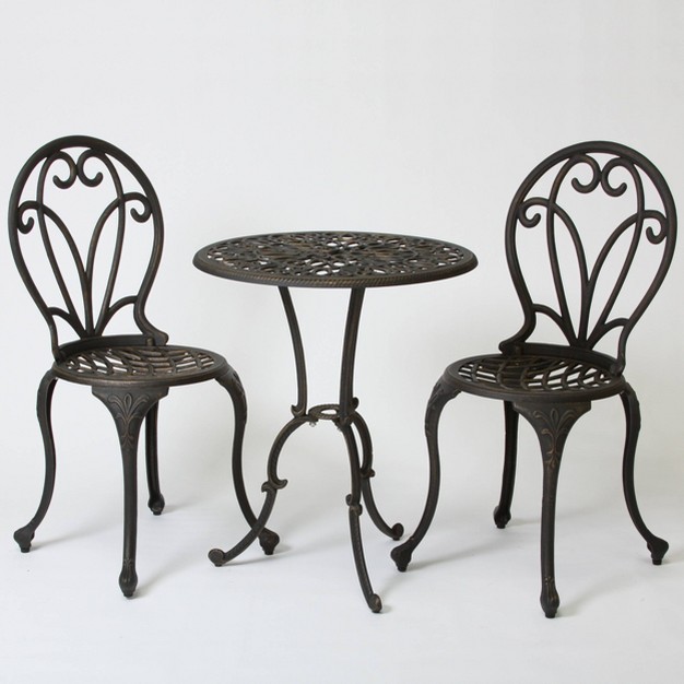 Thomas 3pc Cast Aluminum Patio Bistro Set Dark Gold Christopher Knight Home