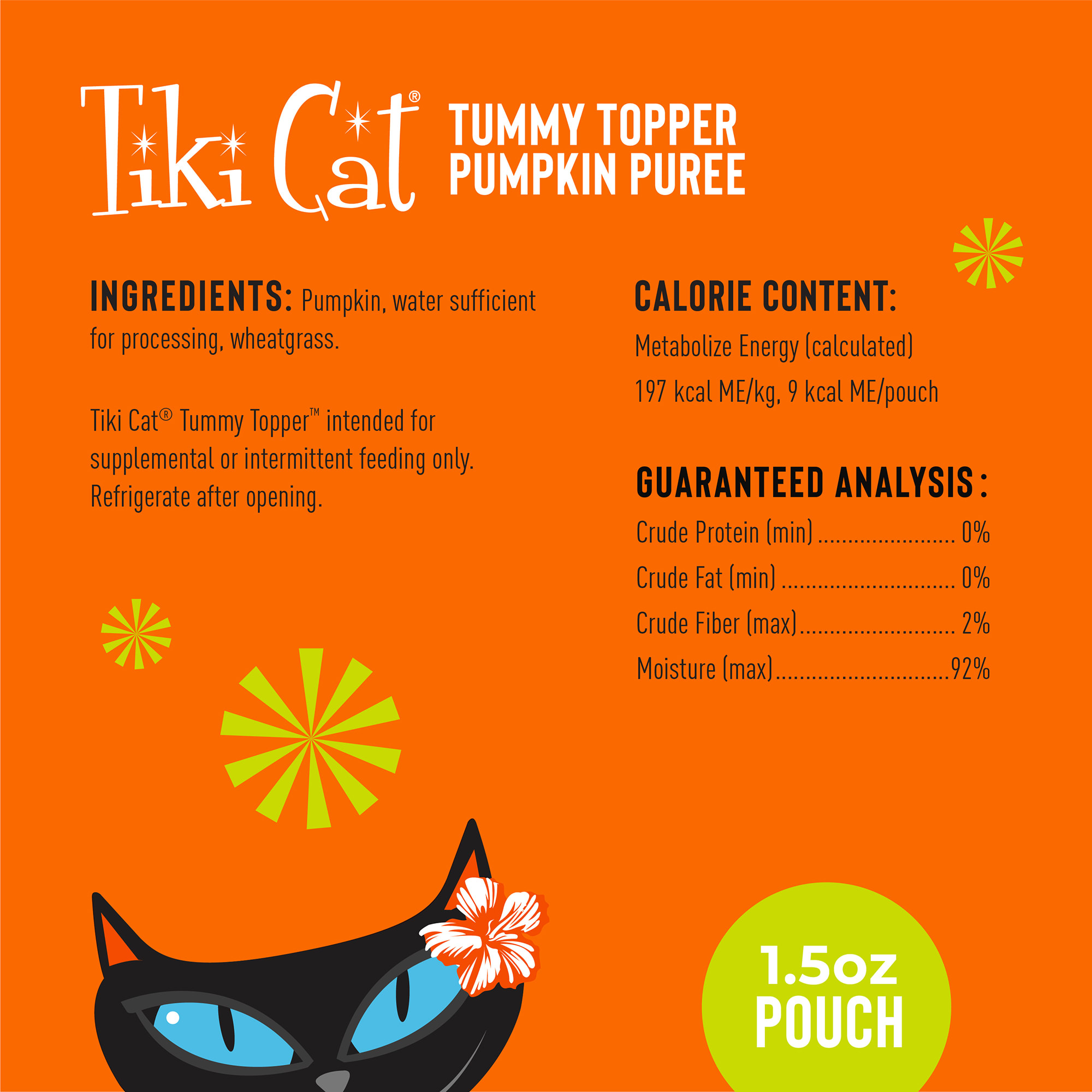 Tiki Cat Tummy Topper Pumpkin  Wheatgrass Cat Treat， 1.5 oz.