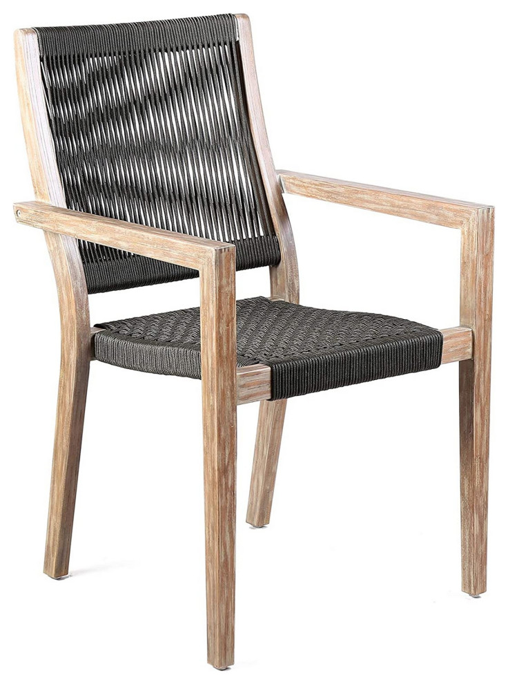 Benzara BM214491 Wooden Outdoor Dining Chair with Fishbone Weave  S/2   Farmhouse   Outdoor Dining Chairs   by Uber Bazaar  Houzz