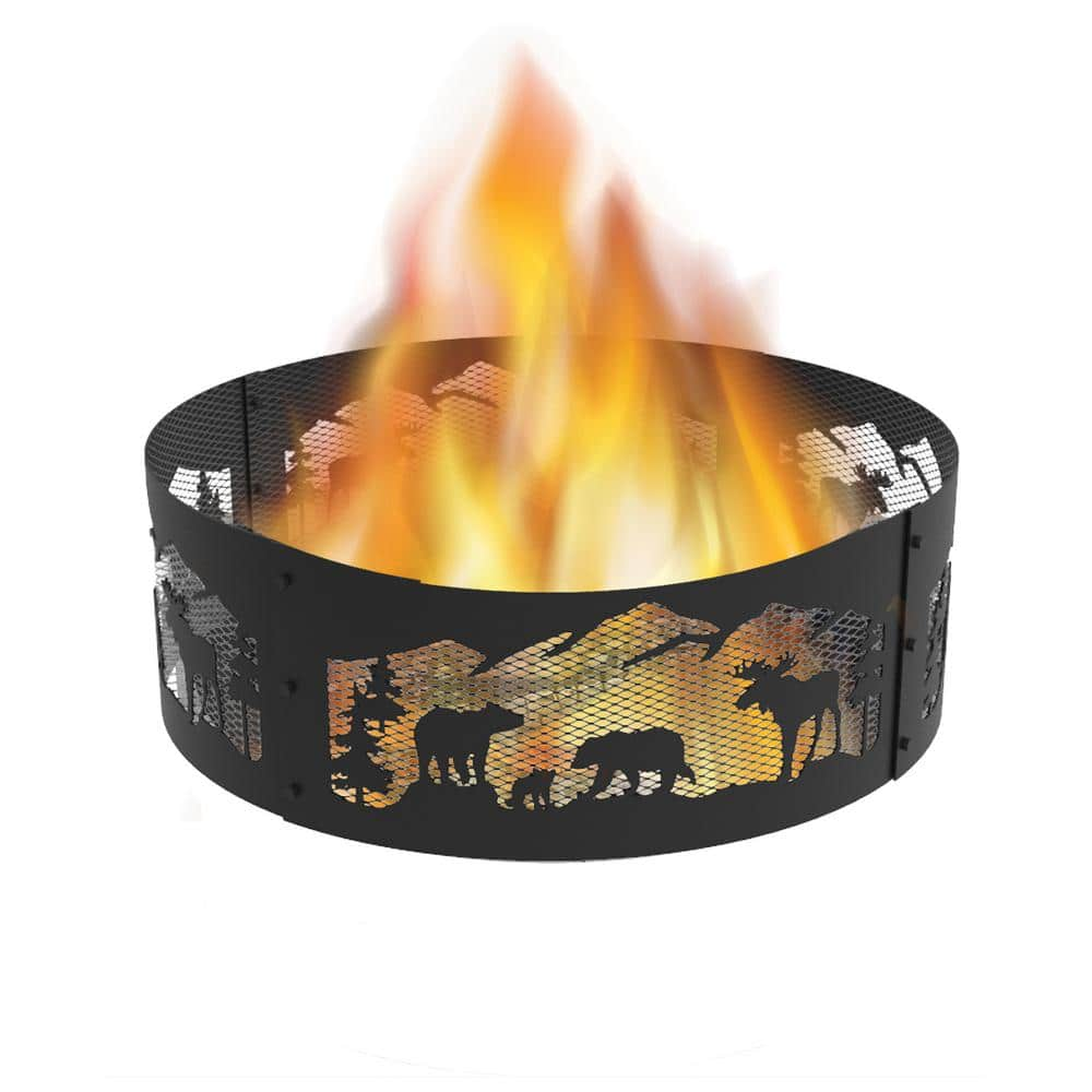 BLUE SKY OUTDOOR LIVING Decorative 36 in. x 12 in. Round Steel Wood Fire Pit Ring - Northern Woods FR361208NW