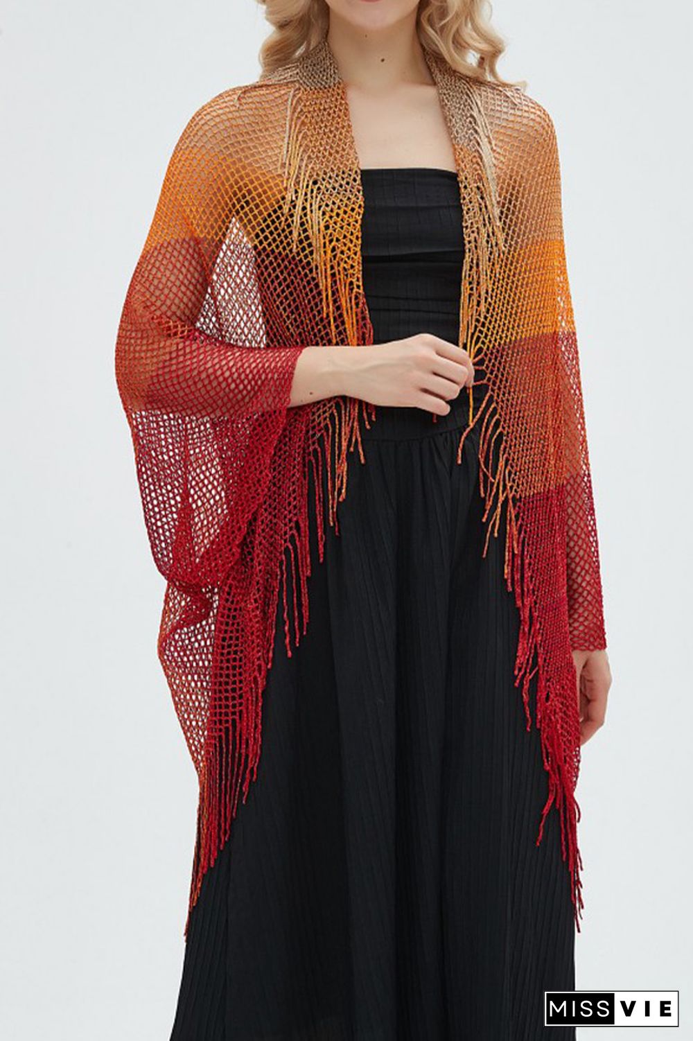 Colorful Stripes Tassle Eyelet Cover Up