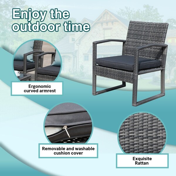 3pc. Outdoor Cushioned Wicker Chat Set