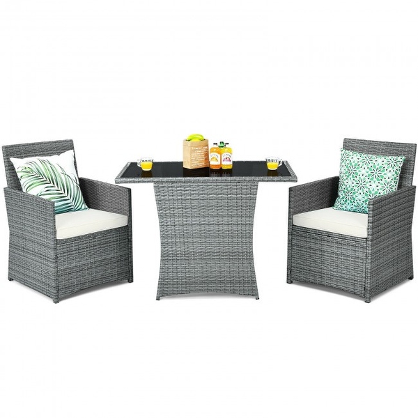 3 Pieces Patio Rattan Furniture Set with Cushioned Armrest Sofa - 26