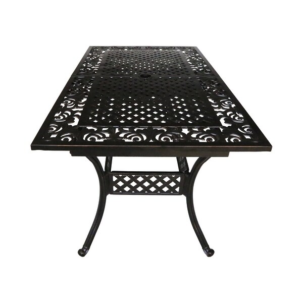 Outdoor Expandable Dining Table with Cast Aluminum Frame and Curving Legs for Backyard，Porch，Deck or Patio Area