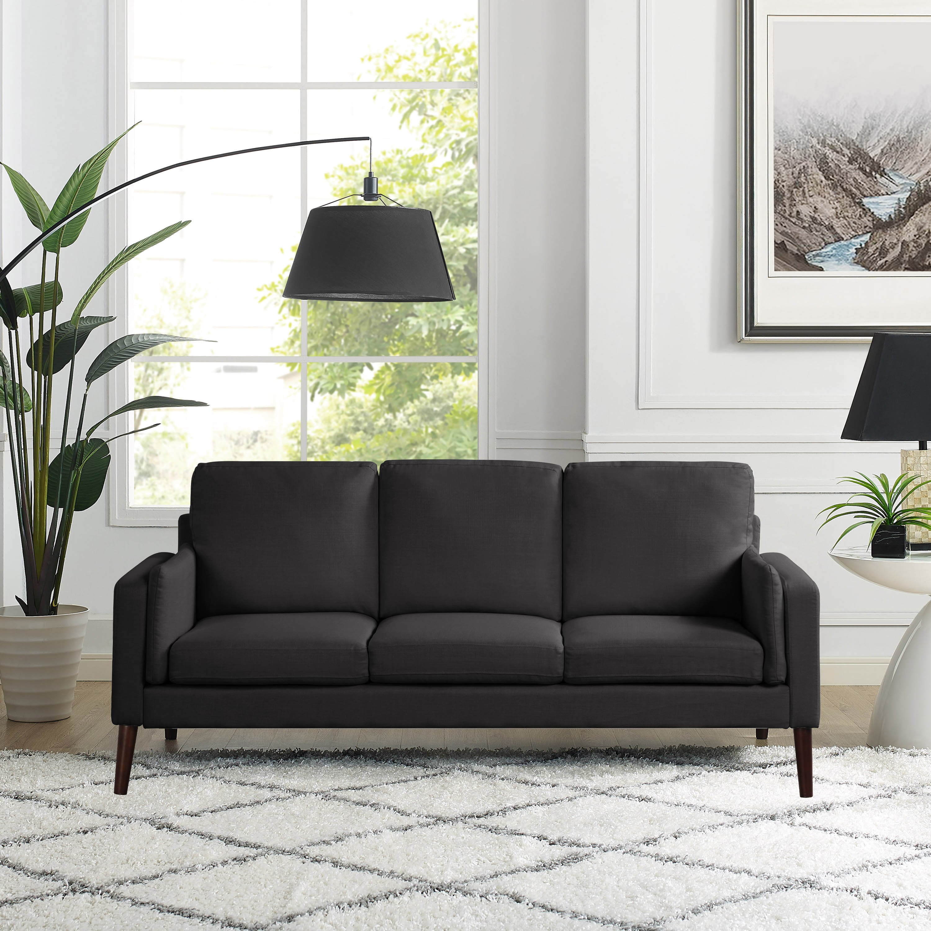 Elm & Oak Nathaniel Sofa with Side Pocket and USB Power, Black Upholstery