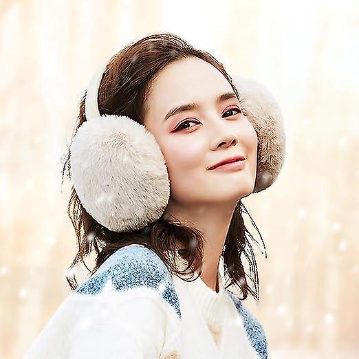 Winter Ear Muffs Faux Fur Warm Earmuffs Cute Foldable Outdoor Ear Warmers For Women Girlsbeige