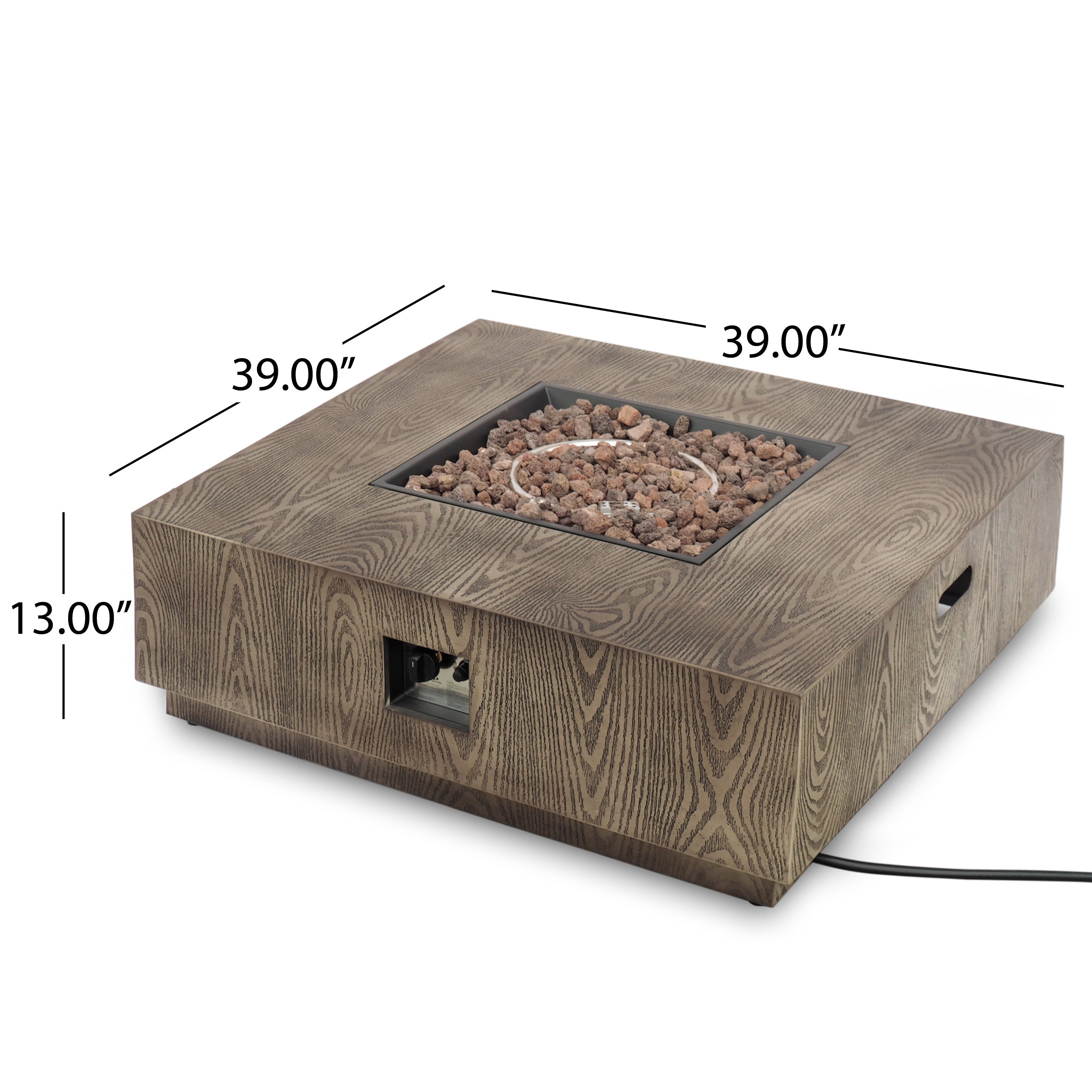 Jasmine Square Wood Finish 50,000 BTU Propane Fire Pit