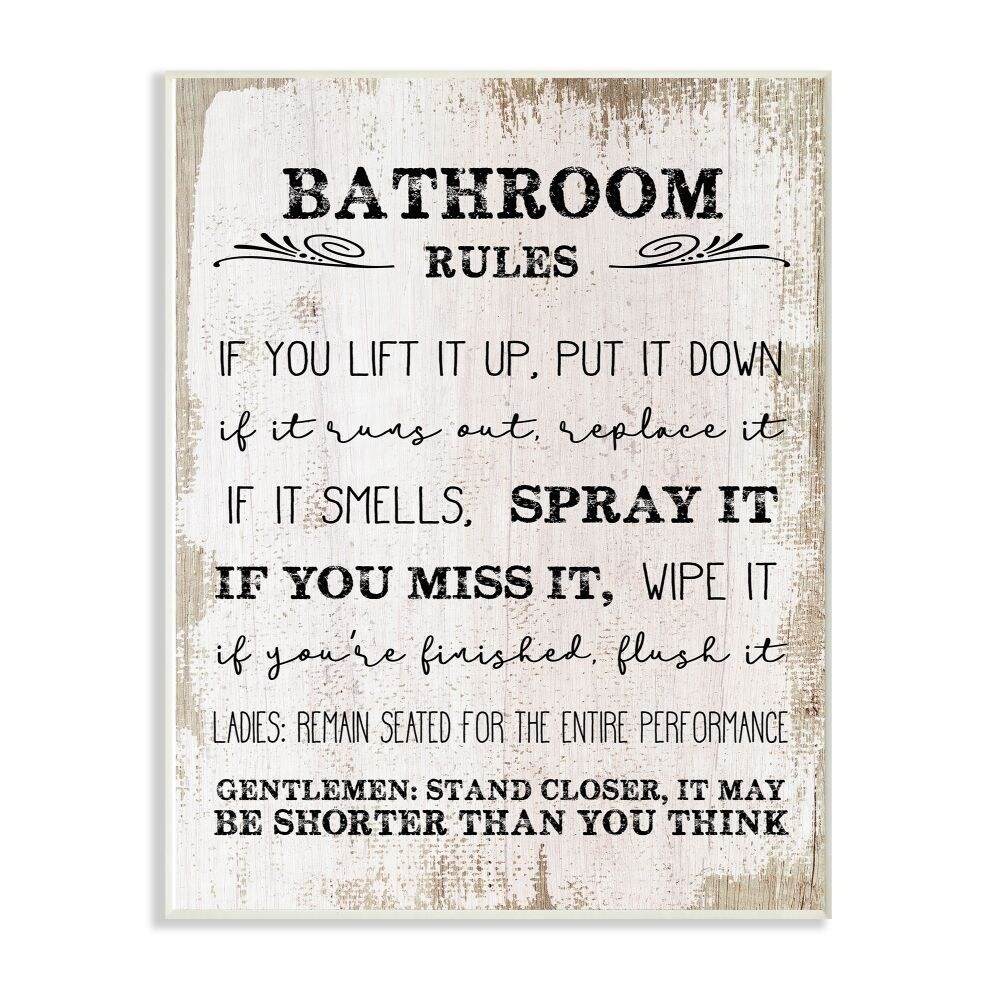 Stupell 'Bathroom Rules Funny' Distressed Wood Design Wall Art   Multi Color