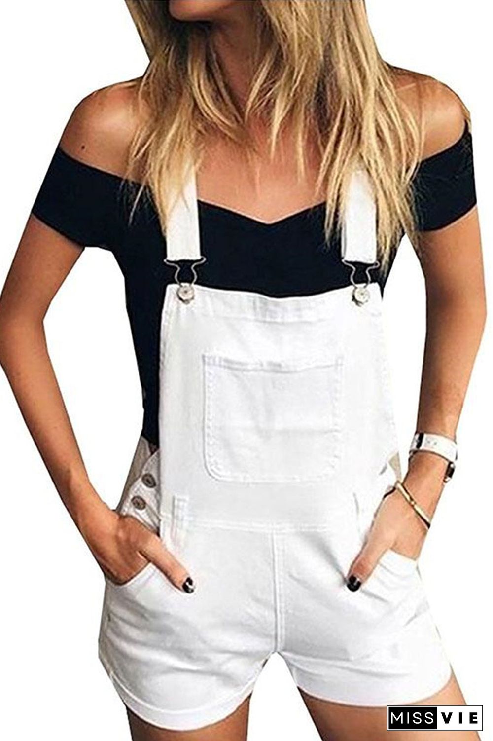 Solid Color Denim Pocket Romper