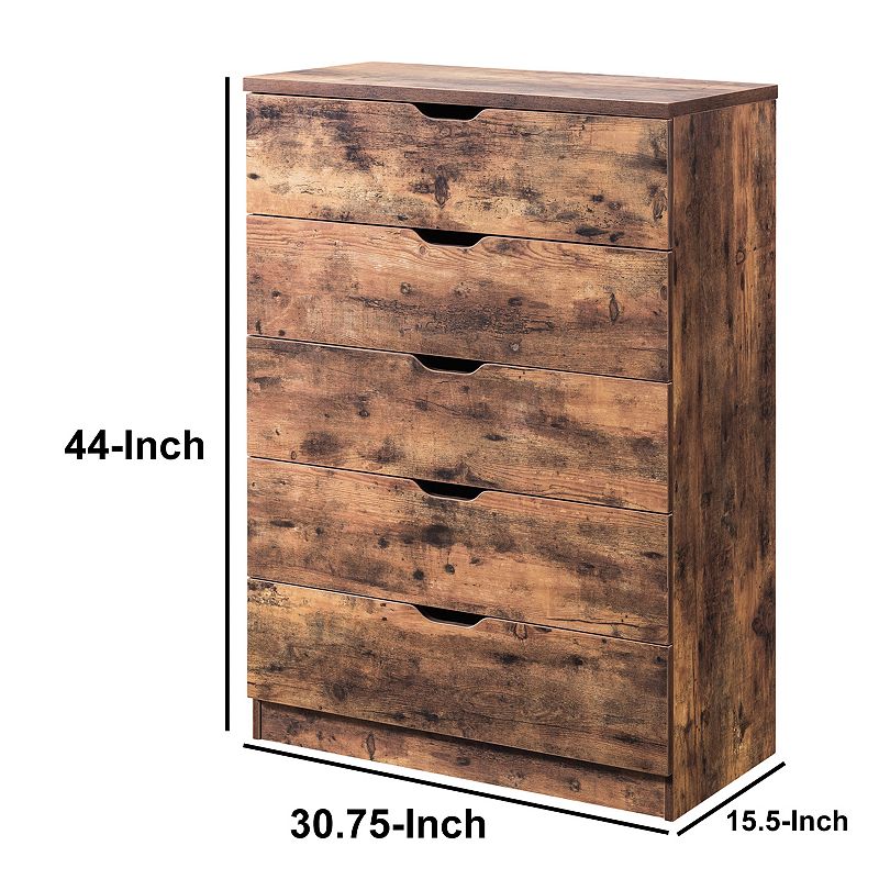 Commodious Five Drawers Wooden Utility Chest with Metal Glides， Brown