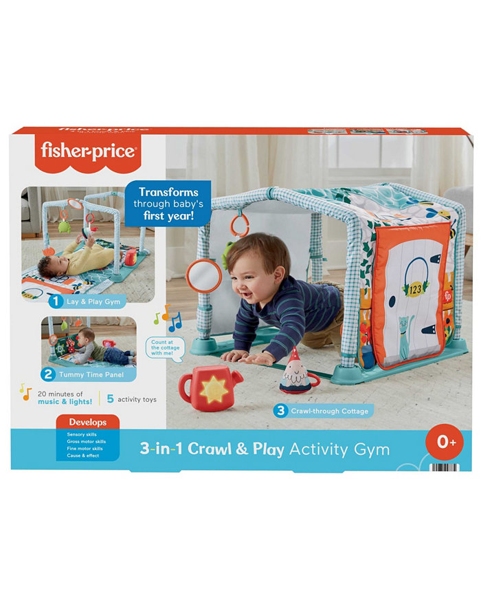 Fisher Price 3-in-1 Baby Gym with Tummy Time Playmat  Tunnel and Toys  Crawl Play Activity Gym