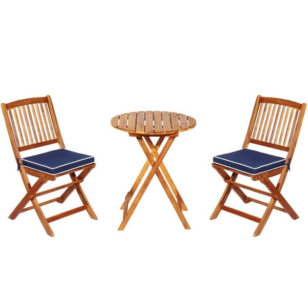 3 Pieces Patio Folding Bistro Set with Padded Cushion and Round Coffee Table