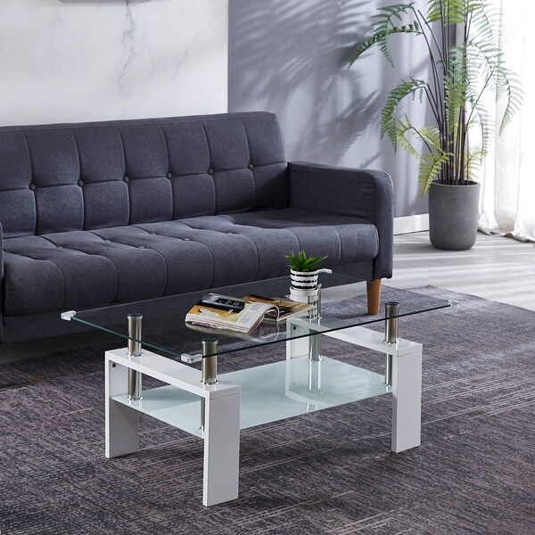 Coffee Table with Glass Top and Stainless Steel Legs