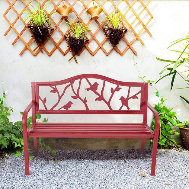 Metal Patio Bench With Steel Frame Red Captiva Designs