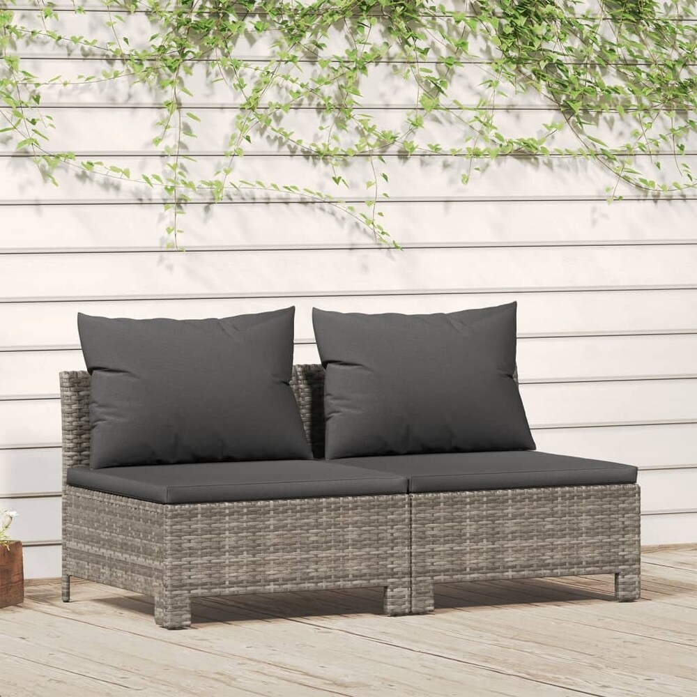 vidaXL 2 Seater Patio Sofa with Cushions Gray Poly Rattan