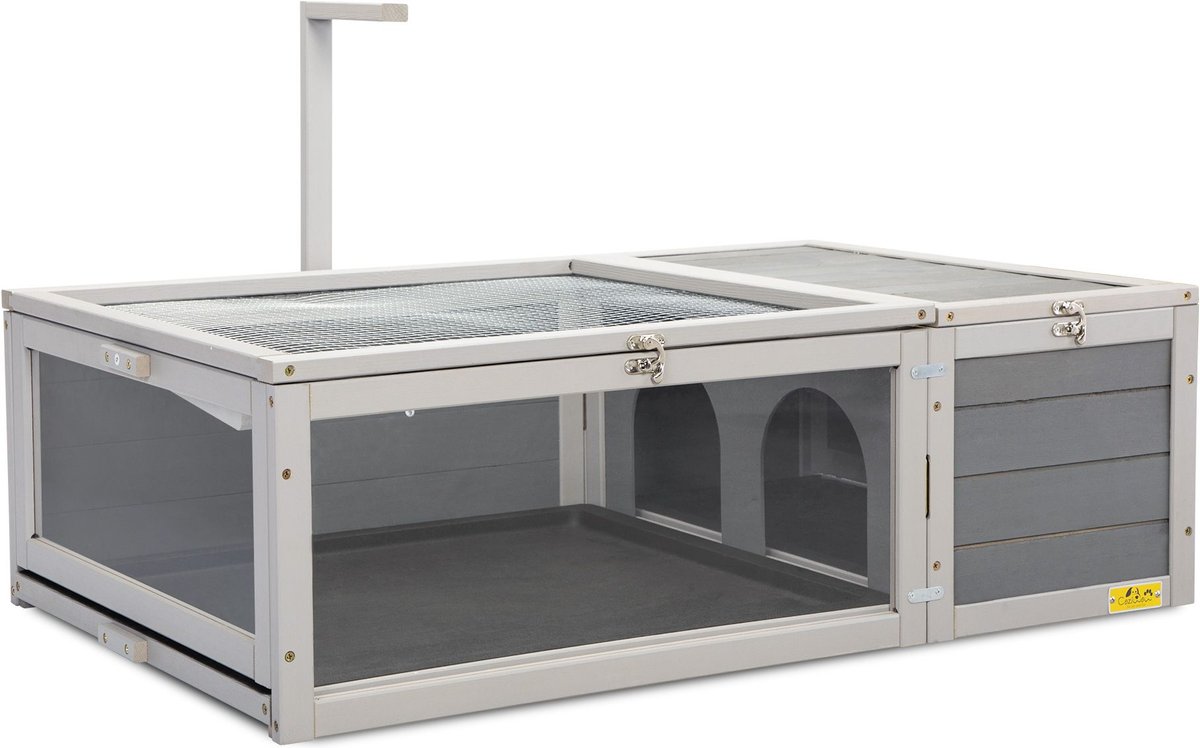 Coziwow by Jaxpety Wooden Tortoise House with Removable Trays Reptile Habitat， Grey