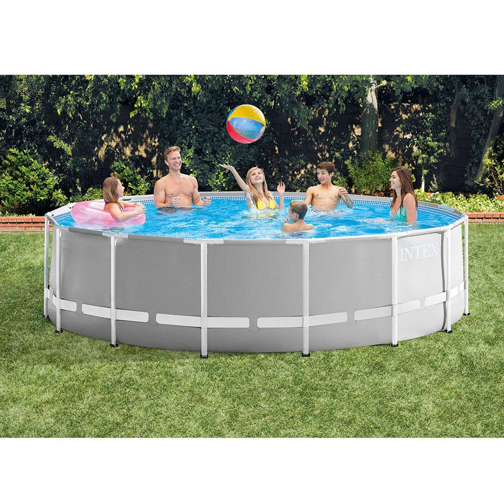 Intex 15 ft. x 4 ft. Round Metal Frame Pool Above Ground Swimming Pool Set and Replacement Filter Pump Cartridge(6-Pack) 26725EH + 6 x 29000E