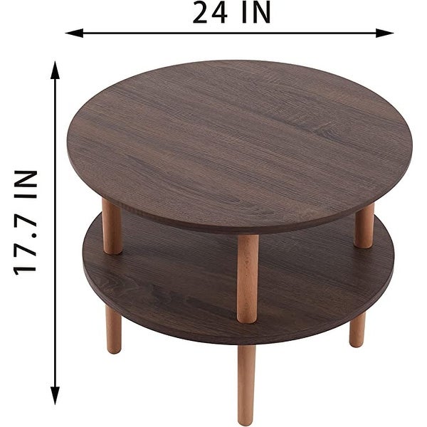 Farmhouse Round Side Table， Nordic Style End Table with 2-Tier， End Table for Living Room， Dining Room， Walnut