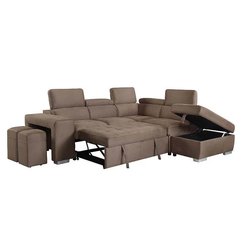 F.c Design Sectional  Sleeper Sofa With 2 Pullout Stools Fabric