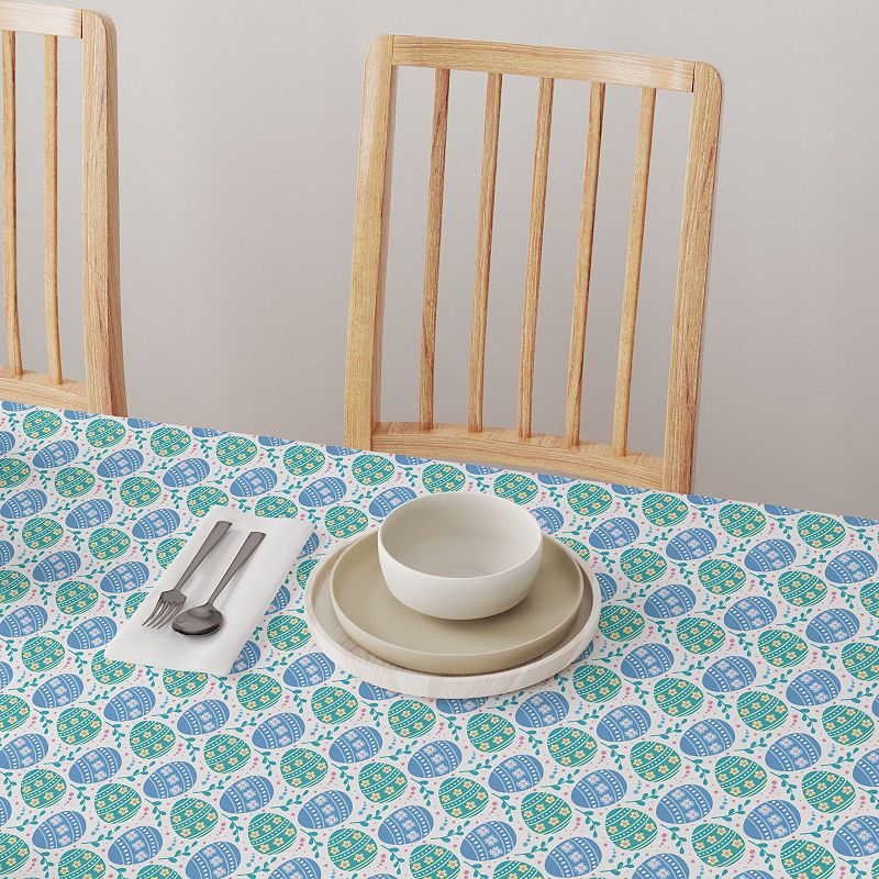 Square Tablecloth， 100% Cotton， 60x60， Blue Floral Easter Eggs