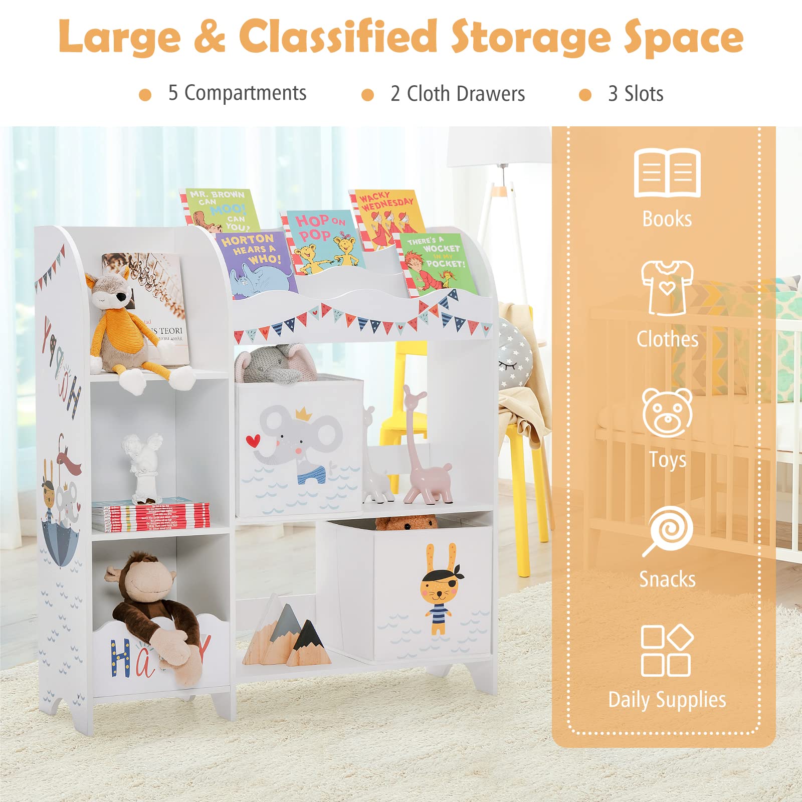 Costzon Toy and Book Organizer for Kids, Wooden Storage Display Cabinet Bookshelf