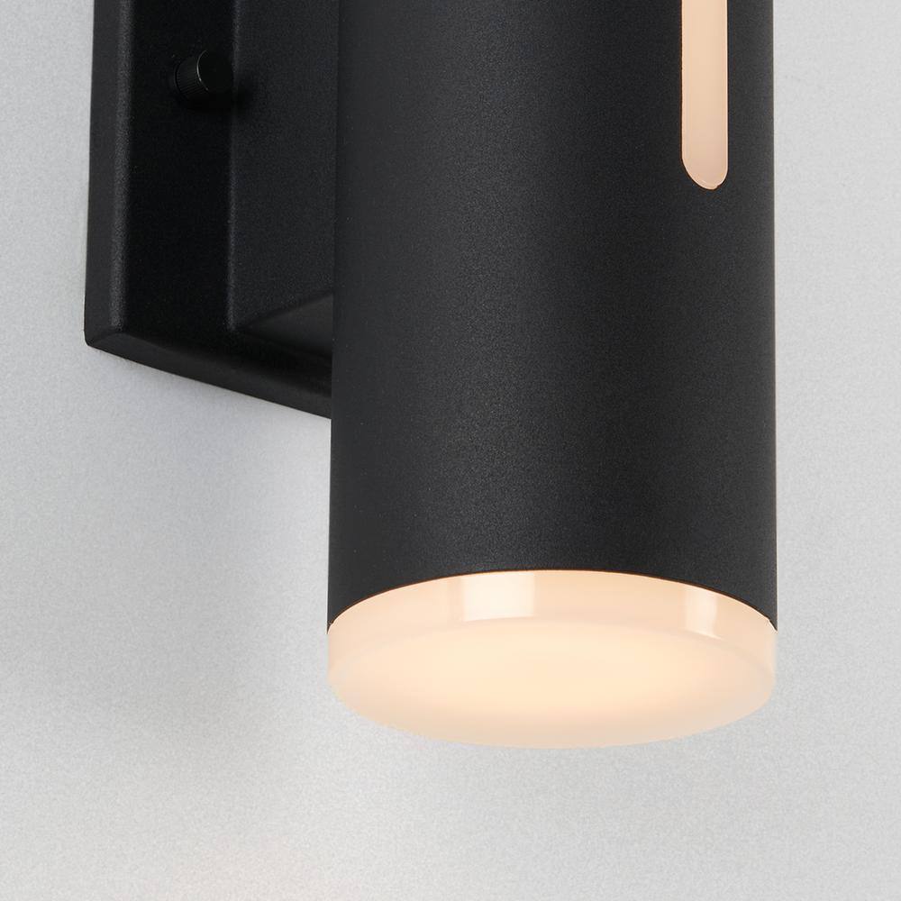 Artika Linea Black Modern Dusk to Dawn Integrated LED Outdoor Hardwired Garage and Porch Light Cylinder Sconce OUT-LIN