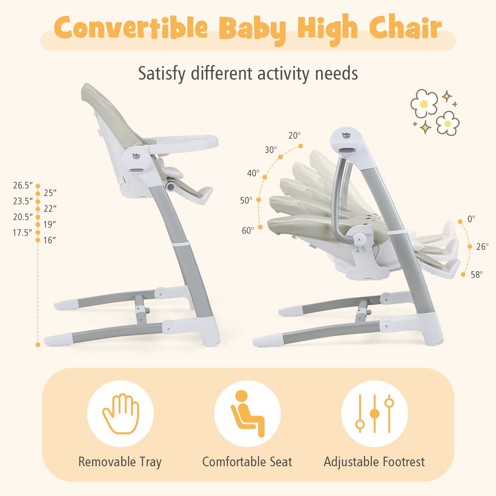 Costzon Baby Swings for Infants, 3 in 1 Foldable High Chair