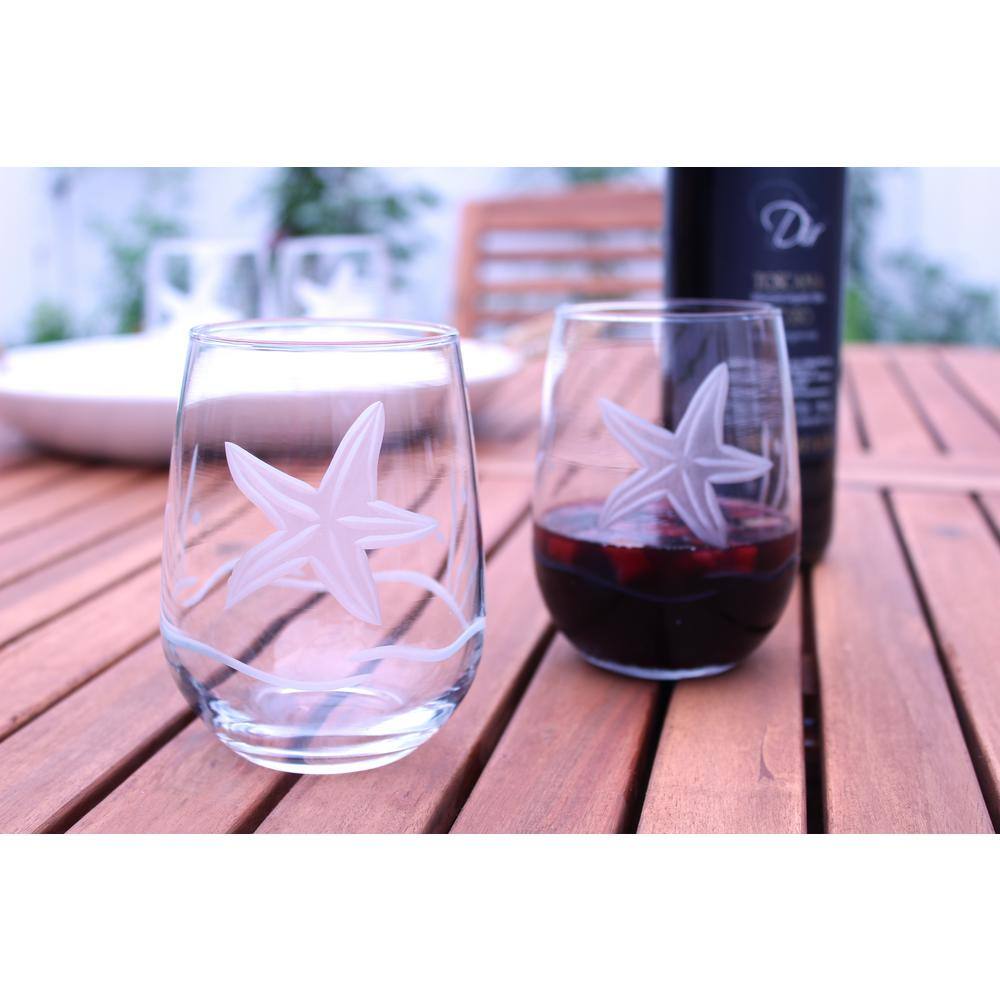 Rolf Glass Starfish 17 oz. Clear Stemless Wine Tumbler (Set of 4) 400334-S4