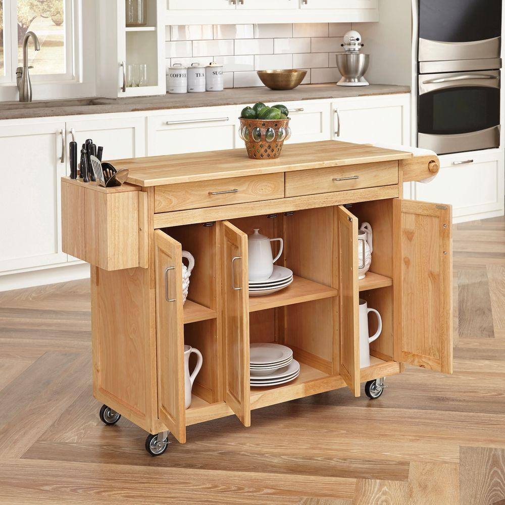 HOMESTYLES Natural Wood Kitchen Cart with Breakfast Bar 5023-95