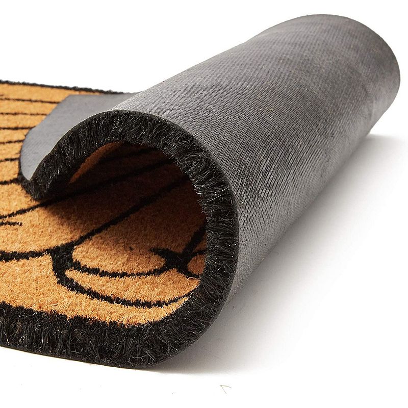 Half Round Natural Coir Nonslip Welcome Door Mat， Black Pattern (17 x 30 in.)