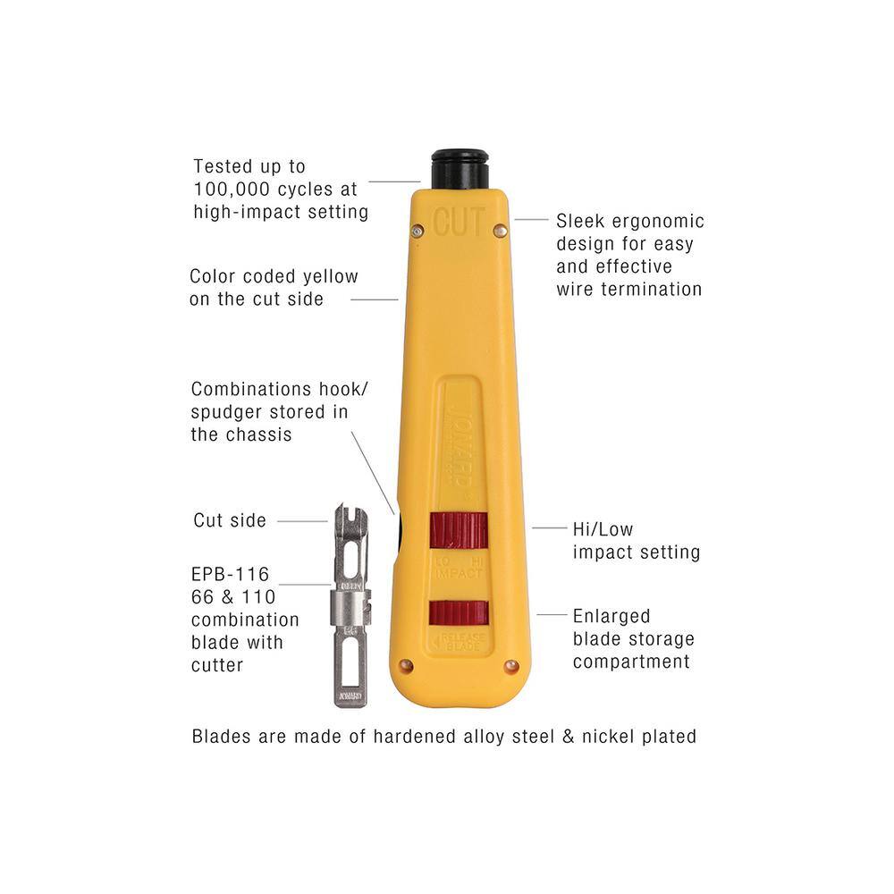 JONARD TOOLS Impact Punchdown Tool with Steel 66 and 110 Combined Blade for Punchdown Blocks EPD-914116