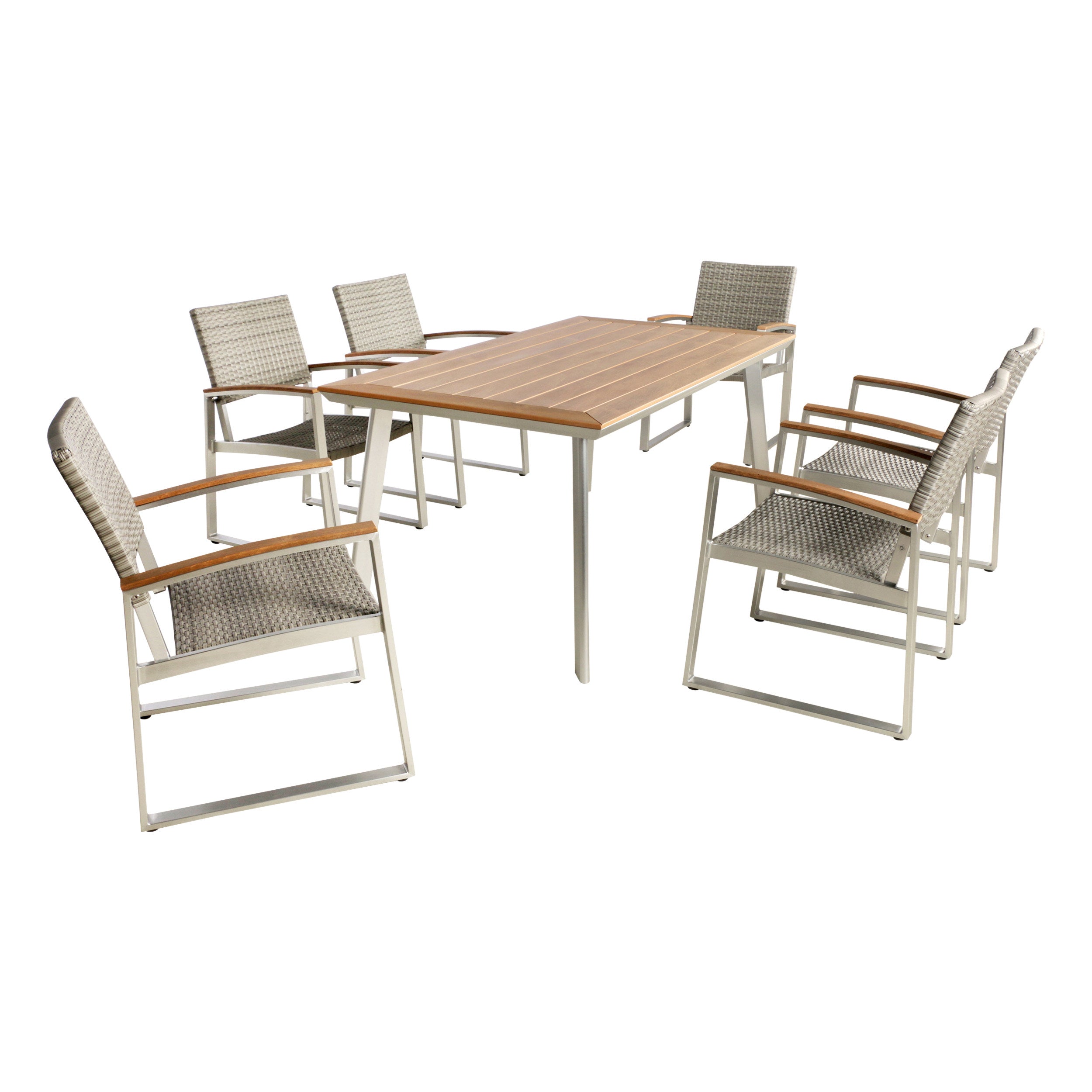 Tabby Outdoor Aluminum 7-Piece Dining Set with Mesh Chairs and Faux Wood Top