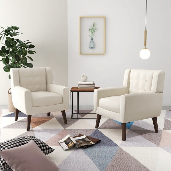 Modern Cotton Linen Upholstered Armchair Tufted Accent Chair