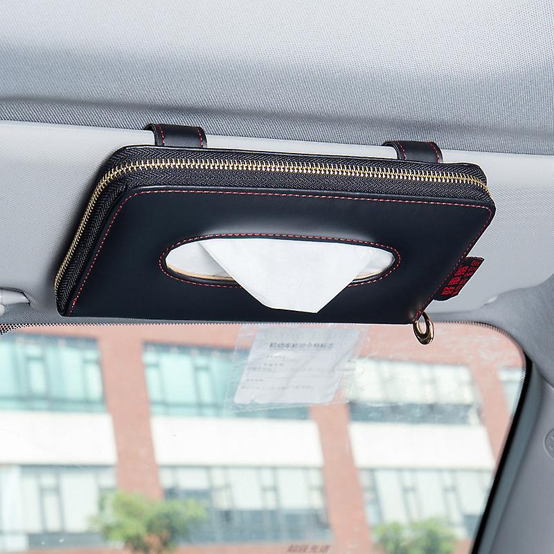 Single Layer Car Tissue Holder Sun Visor Tissue Holder Car Sun Visor Napkin Holder Car/truck Leather Rear Seat Tissue Box Black