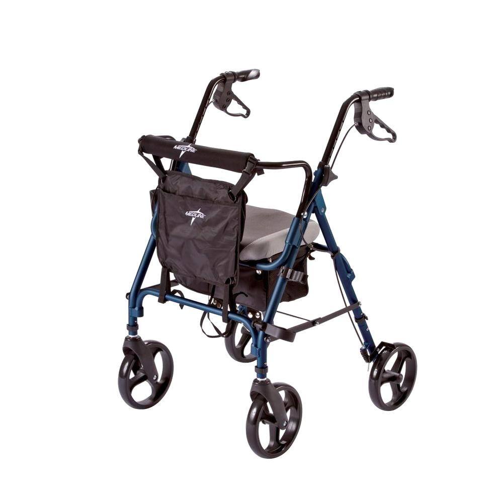 Medline Aluminum Lightweight Deluxe Folding 4-Wheel Rollator in Blue MDS86826SC