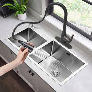 Heemli Single Handle Pull Down Sprayer Kitchen Faucet with Deckplate Included in Oil Rubbed Bronze KBN0101B