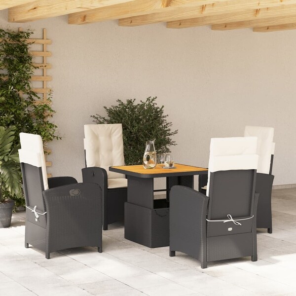 vidaXL Patio Dining Set with Cushions Furniture 2 Piece Black Poly Rattan