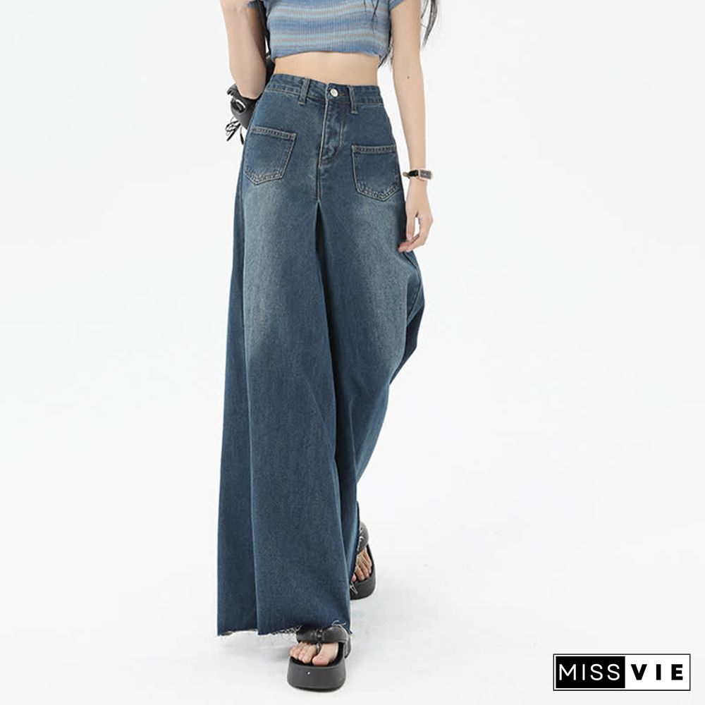 Retro High Waist Wide Leg Casual Denim Pants