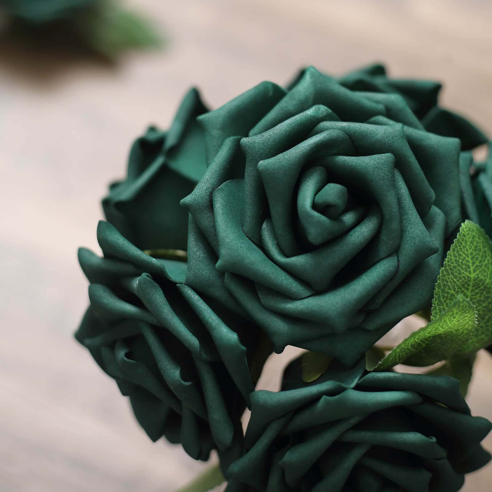 24 Roses Hunter Emerald Green Artificial Foam Flowers With Stem Wire and Leaves 5