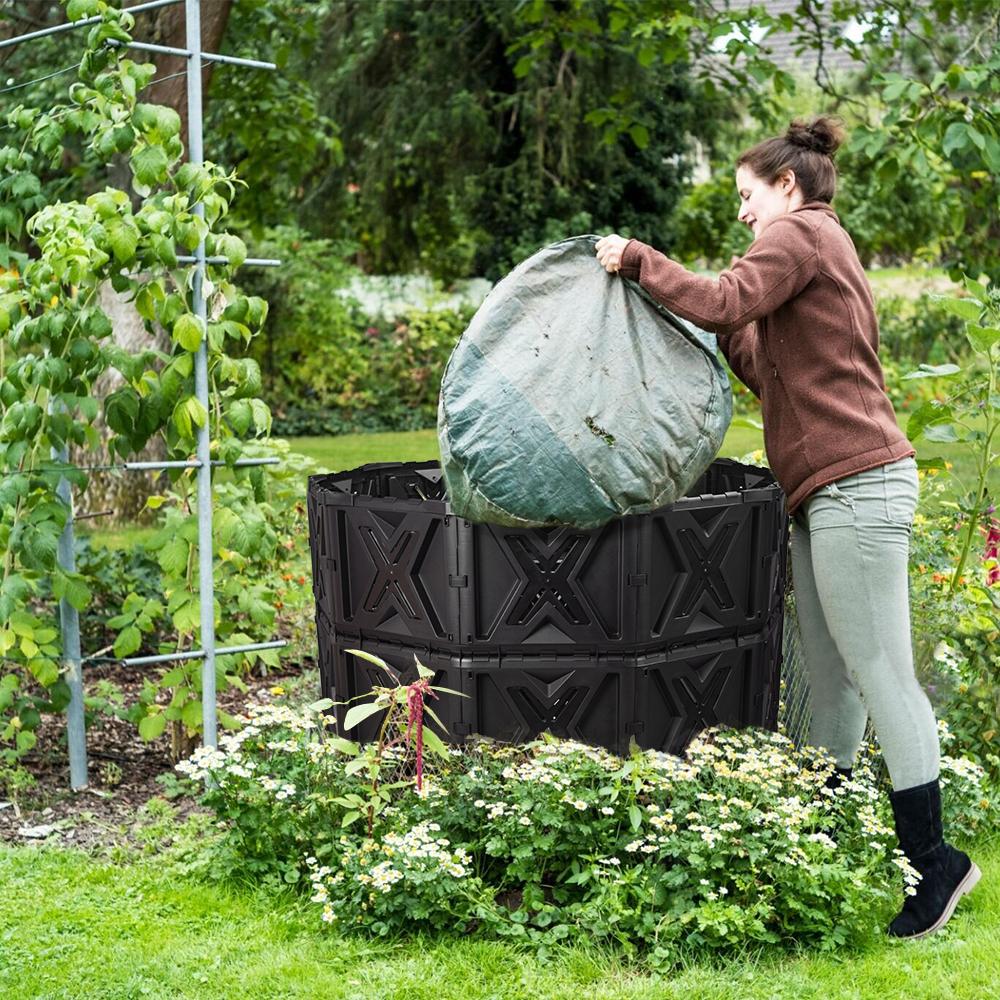 XXL Large Compost Bin Outdoor- 190G/143G-Easy Assembly-No Screws-BPA Free-Sturdy& Durable-Green Door