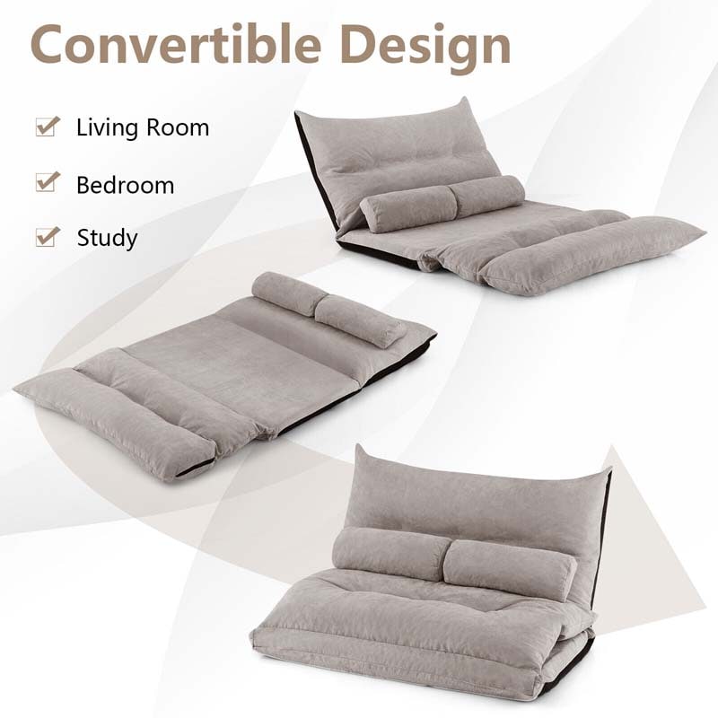 Adjustable Floor Sofa Bed, Foldable Lazy Couch Bed Convertible Sofa Sleeper with 2 Lumbar Pillows