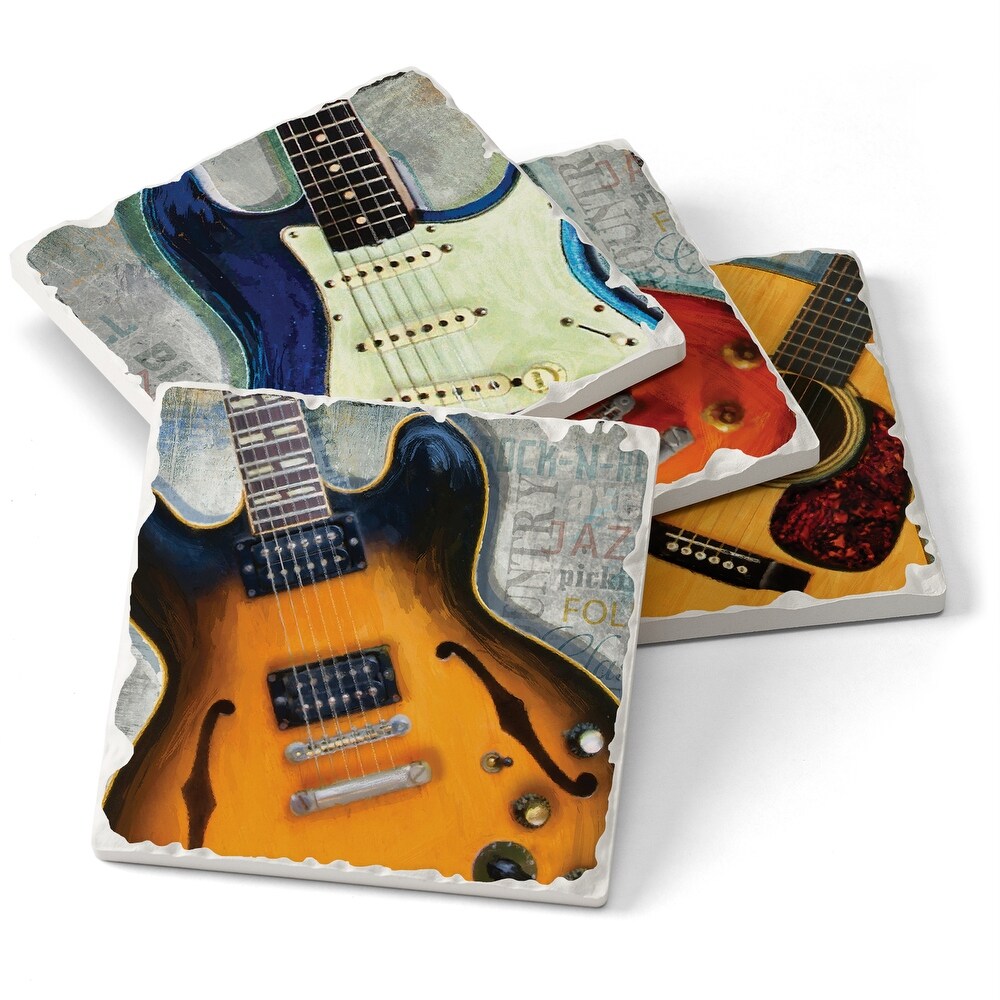 Counterart Absorbent Stone Coaster  Guitar Legends  Set of 4   4.01x4.14