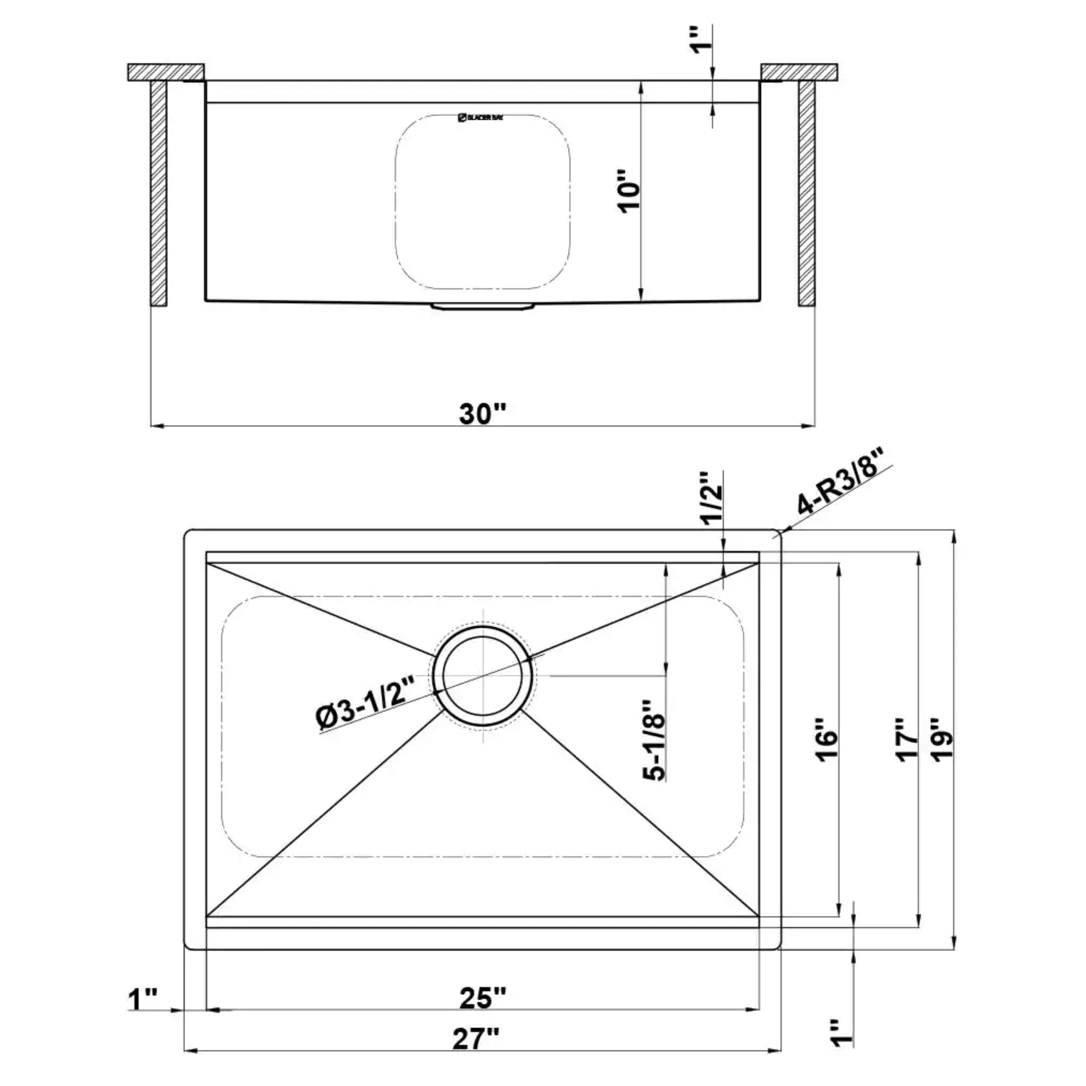 Glacier Bay Zero Radius Undermount 18G Stainless Steel 27 in. Single Bowl Workstation Kitchen Sink with Accessories