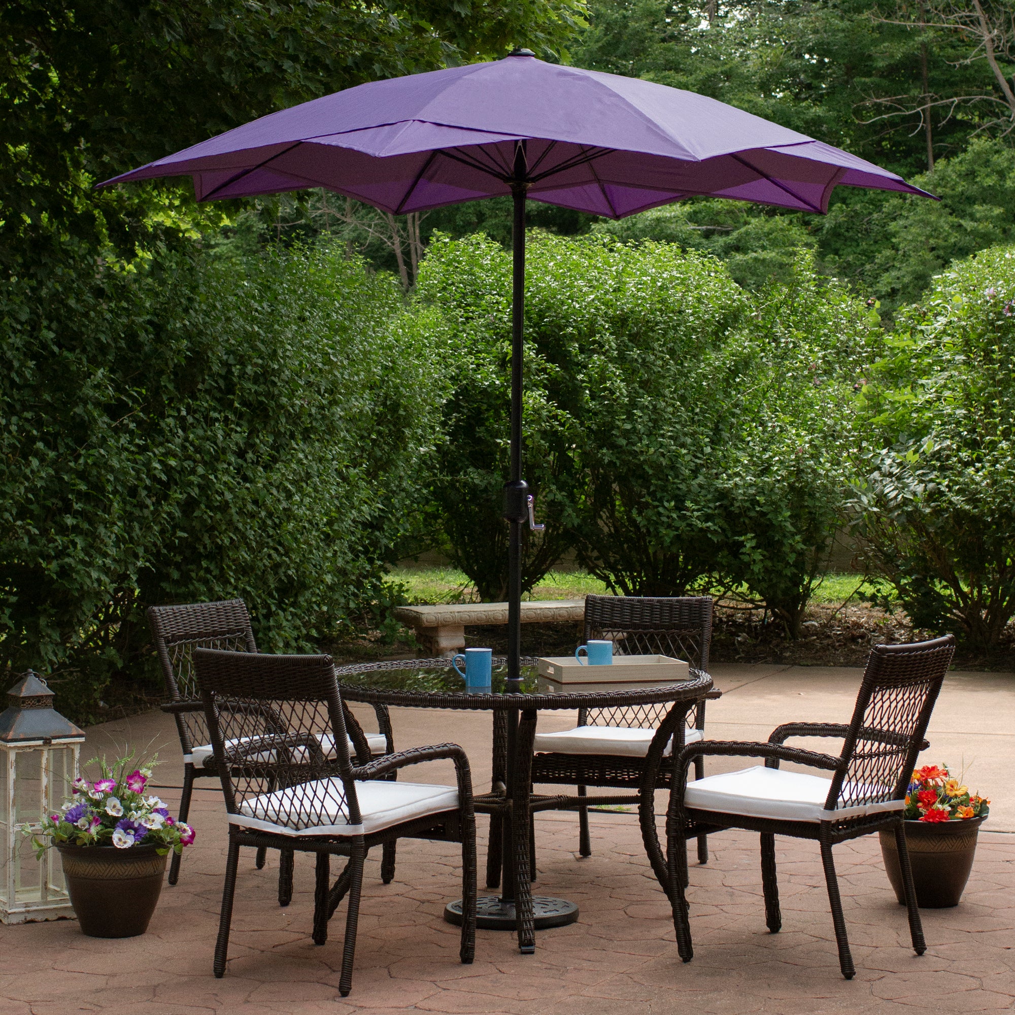 8.85ft Outdoor Patio Lotus Umbrella with Hand Crank, Purple